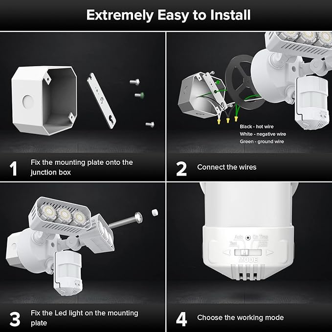 SANSI 38W 5000LM Motion Sensor Outdoor Lights, Flood Lights Outdoor Detector with 4 Mode Adjustable, 500W Equiv 5000K Dusk to Dawn, IP65 Waterproof, Motion Sensor Light for Garage, Yard, Porch (White)