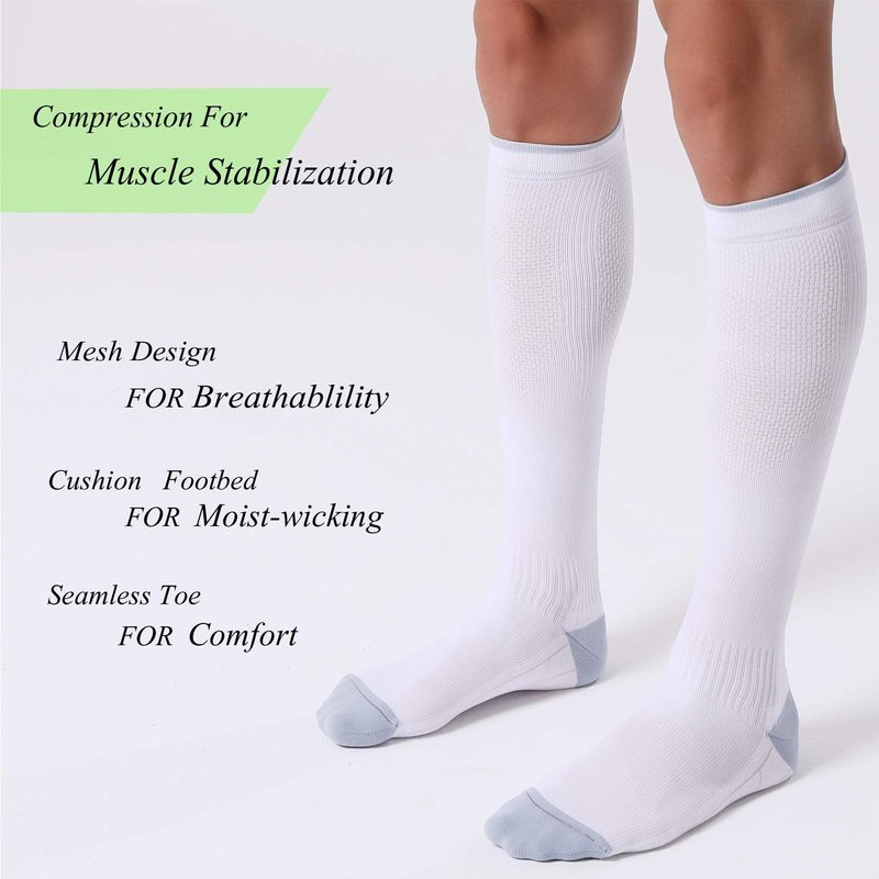 FITRELL 3 Pairs Compression Socks for Women and Men 20-30mmHg- Circulation and Muscle Support Socks for Travel, Running, Nurse, Knee High, Medical WHITE S/M