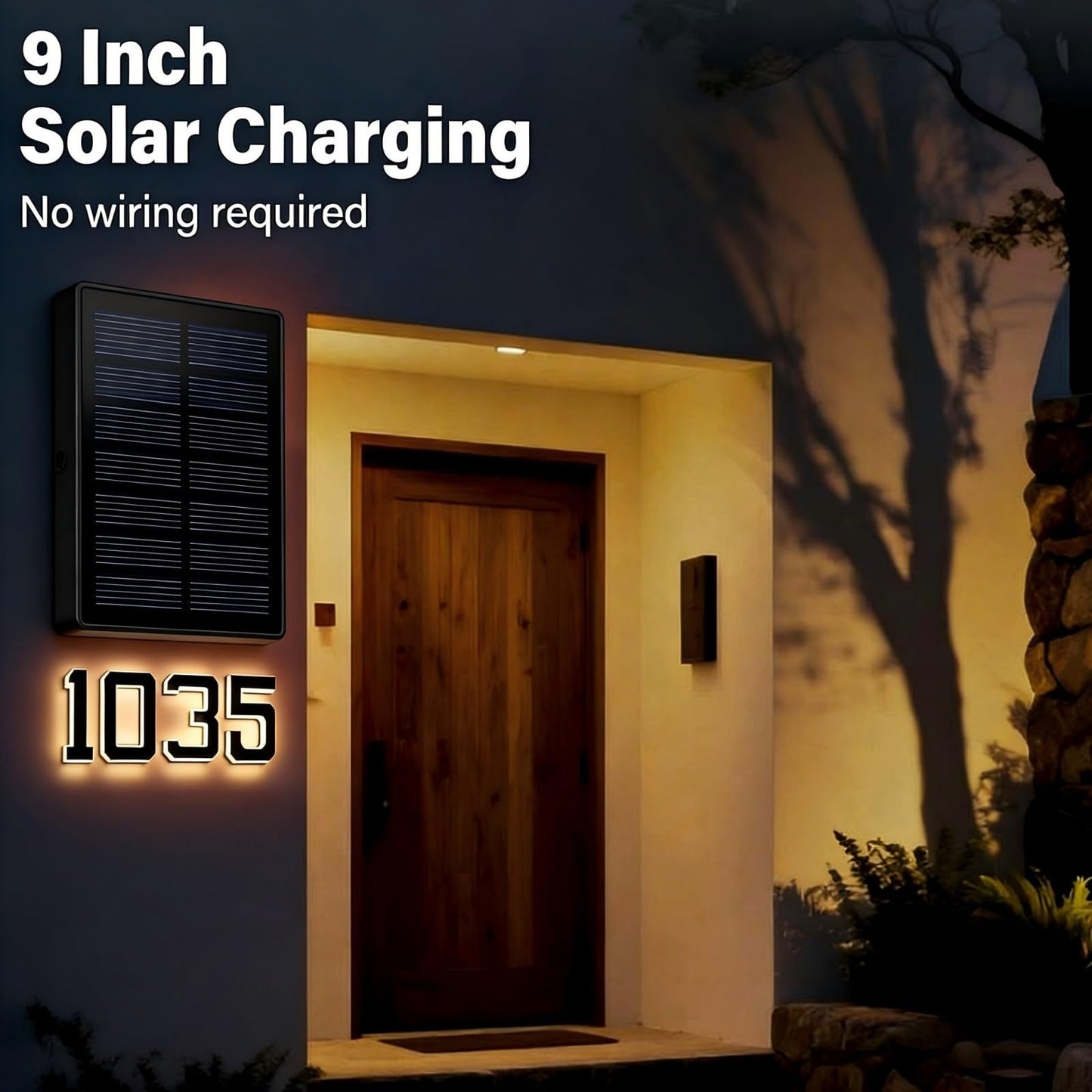 KUZEOLON 9 Inch Solar-Powered Outdoor House Number Light, No Wiring, Light Up House Numbers for Outside with Solar Panel, Waterproof LED Address Numbers for Home (1-9) (number1)