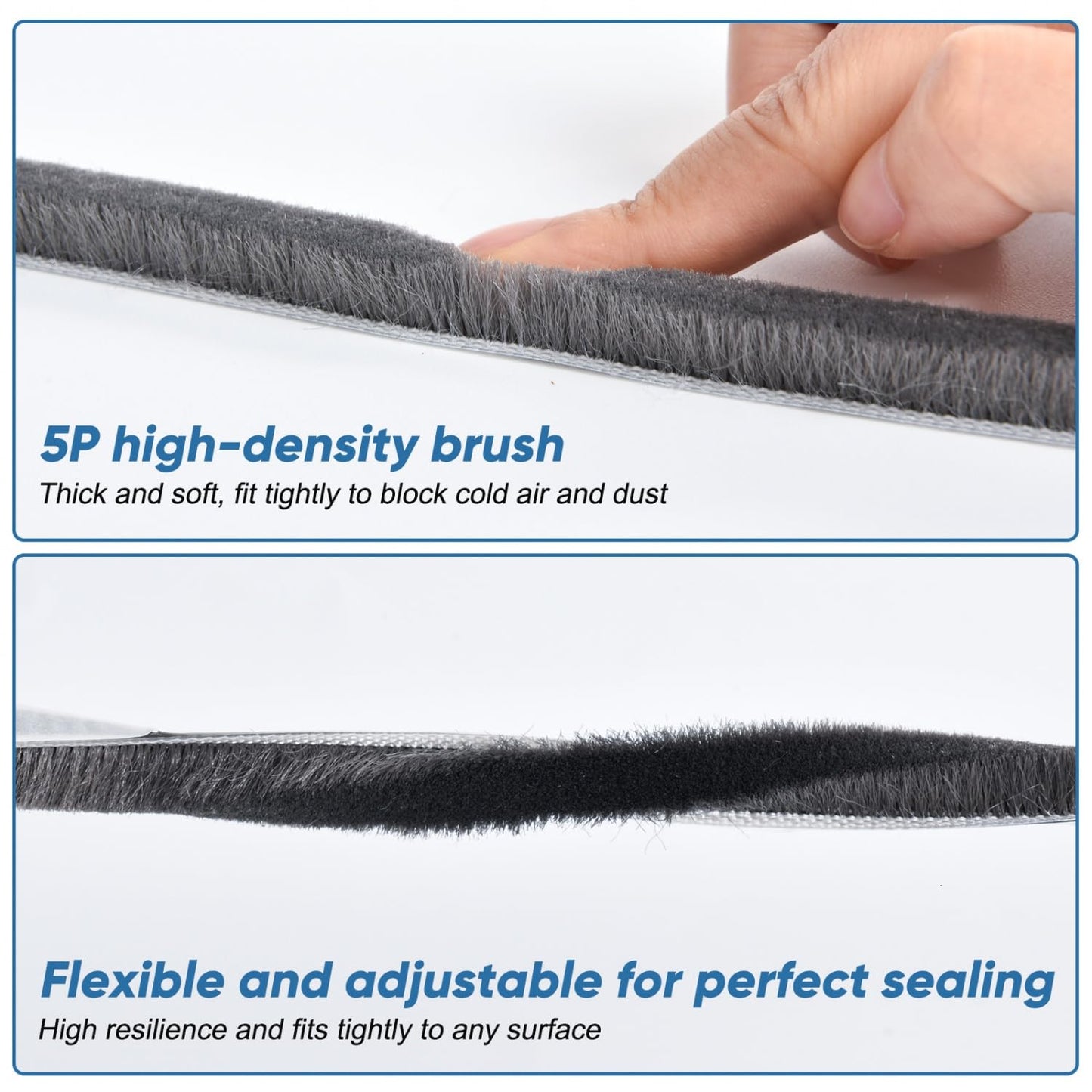 YoleShy 33 Ft Brush Weather Stripping Door Seal Strong Self-Adhesive Weather Stripping Window Seal Soundproofing Windproof Dustproof 0.35 in Wide x 0.2 in Thick, Grey