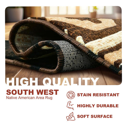 YHSF Southwestern Area Rug - Anti Static, Washable, Soft Native American Tribal Floor Rugs for Living Room, Bedroom, Hallways, and More - Easy-to-Clean Home Decors - Black, 2 Feet x 3 Feet