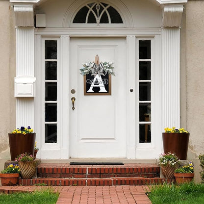 Ultra Large 14'' Last Name All Year Round Front Door Wreath with 26 Initial Letter Welcome Sign All Seasons Eucalyptus Garland and Bow Wreaths for Front Door Porch Farmhouse Decoration (A)