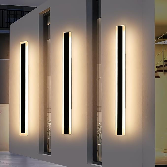 2 Pack Modern Outdoor Wall Light, 57inch Dimmable LED Linear Wall Sconce 3000K-6000K, IP65 Waterproof, Exterior Wall Mount Lighting for Porch, Patio, Yard, Garage with Remote Control