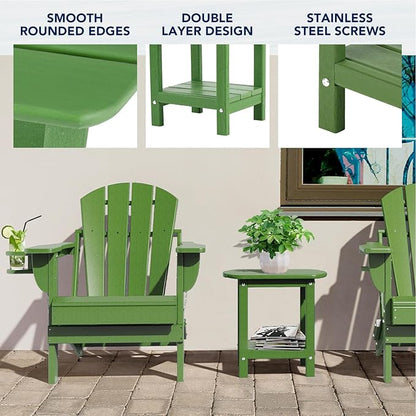 Nalone Adirondack Side Table, 16.5" Outdoor End Table, HDPE Plastic, Small for Patio (Lime)
