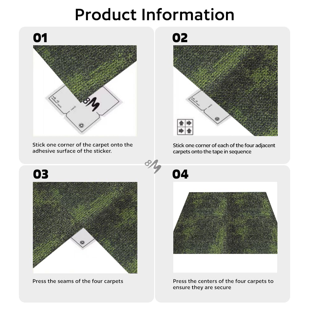 24 Carpets 20x20 inch Square Carpet Tiles, Reusable, Non Slip, Seamless Tiles, Suitable for Indoor and Outdoor use in bedrooms, Living Rooms, Offices, etc., Easy to DIY (Olive Green Stone pattern-07)