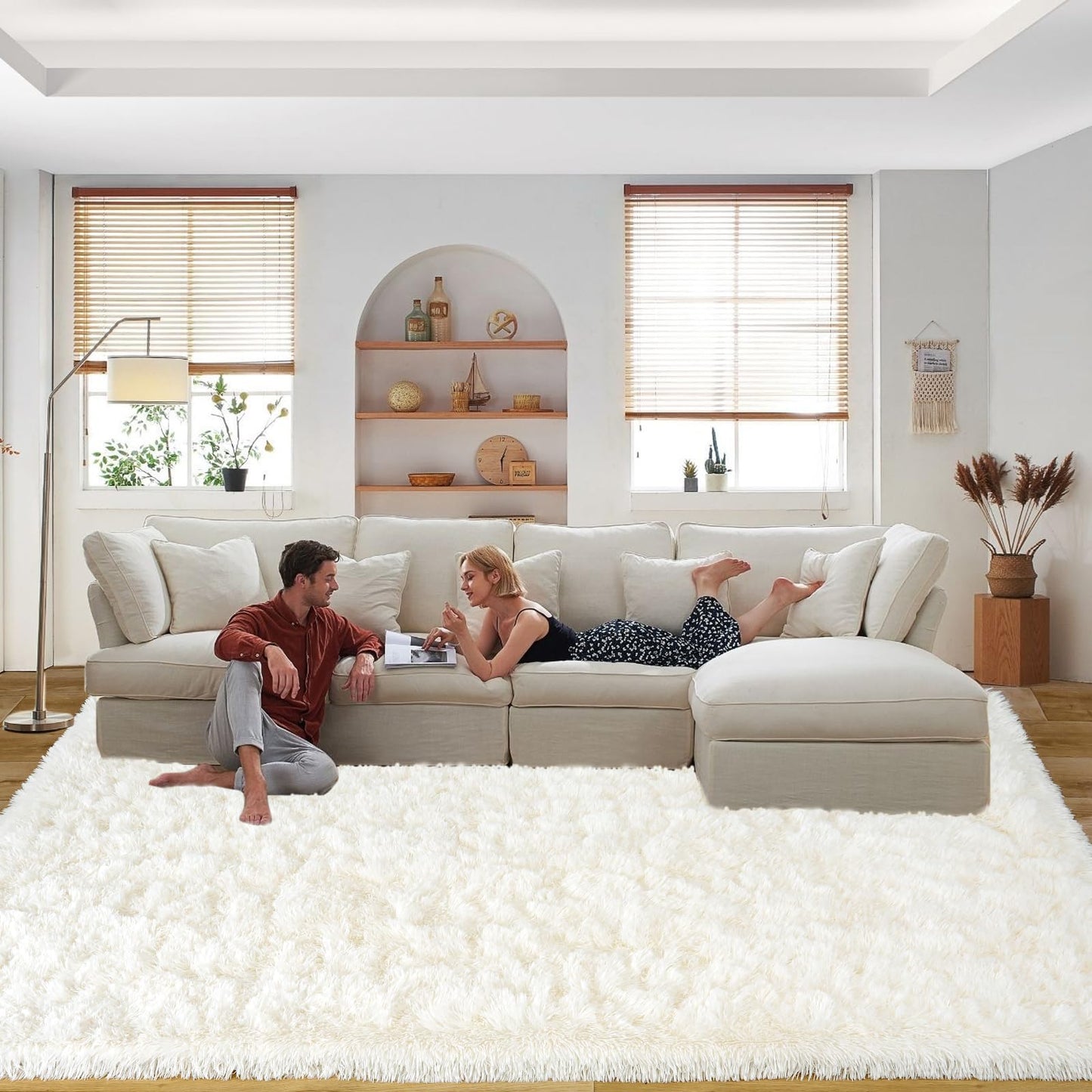 Area Rugs 9x12 Living Room, Ultra Soft Shaggy Fluffy Rug for Bedroom, Upgrade Non-Slip Fuzzy High Pile Plush Large Rugs for Nursery Boys Girls Kids Room Modern Indoor Home Decor, Cream White