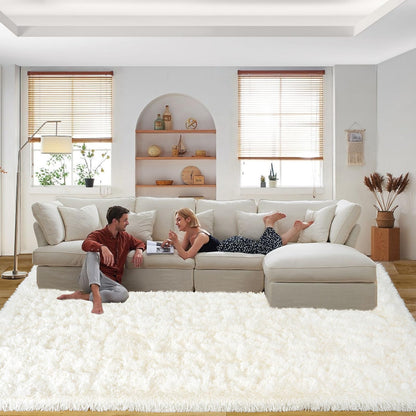 Area Rugs 9x12 Living Room, Ultra Soft Shaggy Fluffy Rug for Bedroom, Upgrade Non-Slip Fuzzy High Pile Plush Large Rugs for Nursery Boys Girls Kids Room Modern Indoor Home Decor, Cream White