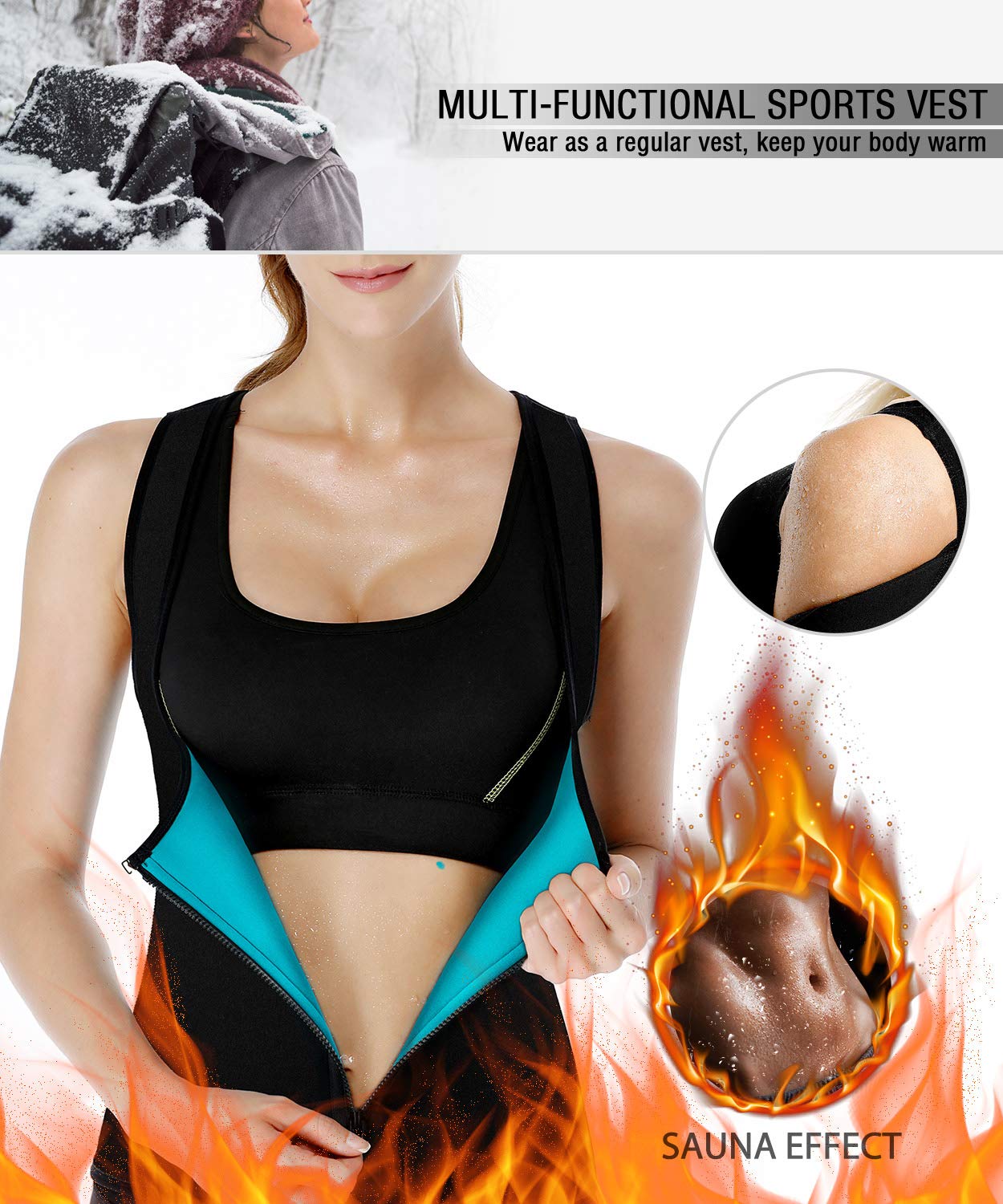 DoLoveY Women Neoprene Sauna Vest Waist Trainer Hot Sweat Slim Corset Body Shaper with Zipper Workout Tank Top