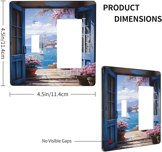 Decorative Art Light Switch Covers Seaside Window View 2 Gang Single Toggle Rocker Combination Electrical Faceplate Switchplate Wall Plate for Home Decor