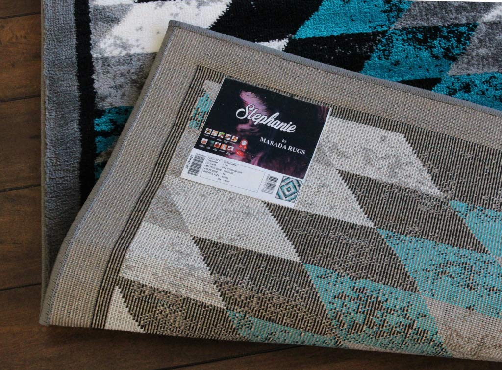 Masada Rugs, Stephanie Collection Area Rug Southwest Native American Distressed Design 1106 Turquoise Grey White Black (8 Feet X 10 Feet)