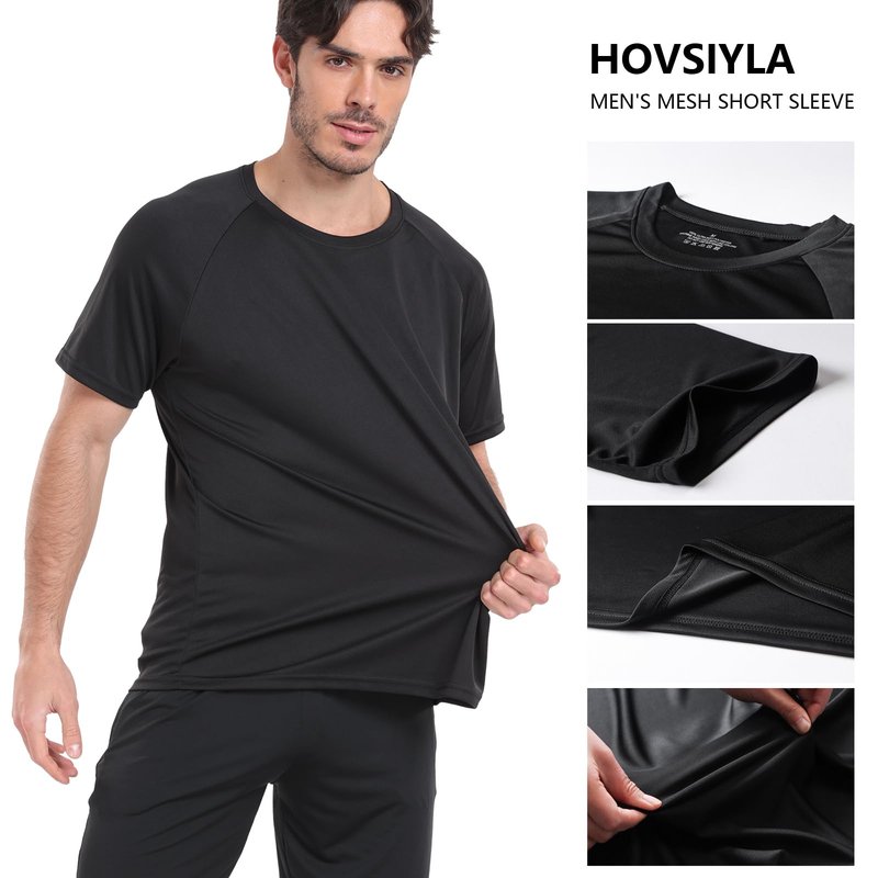 HovSiyla 5 Pack Running Shirts Men Sport Tops Dry Fit Gym Wicking Athletic T Shirts Breathable Cool Workout Shirts Black S