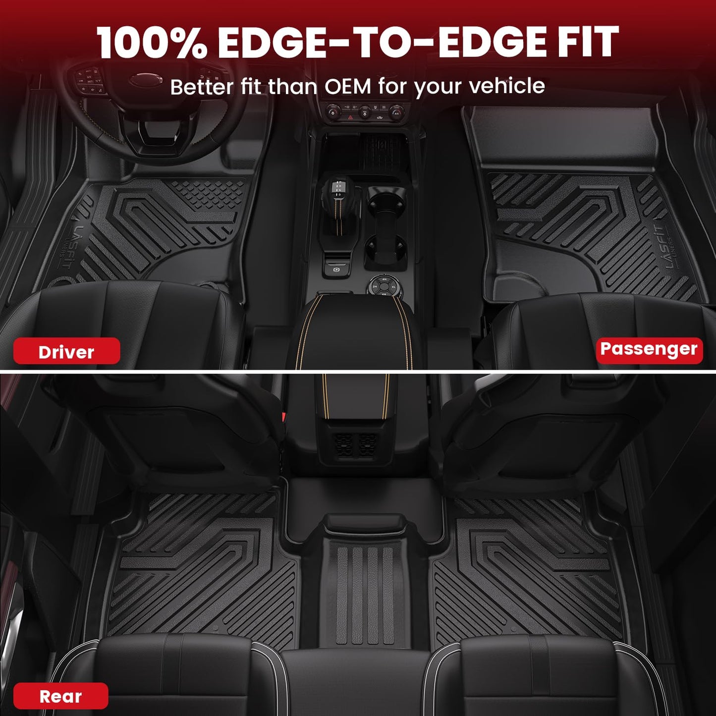 LASFIT Floor Mats and Cargo Liner for Ford Escape Gasoline 2020-2025 2026 (NOT for Hybrid Models) All Weather Protector TPE Custom Fit Car Floor Liners, 1st & 2nd Row & Trunk Set, 4PCS Black