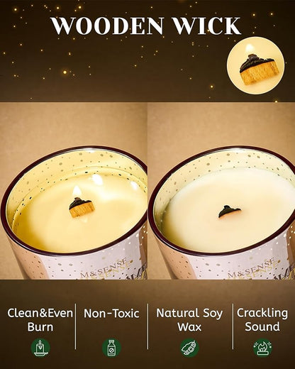 M&SENSE Cinnamon Apple Scented Wooden Wick 18oz Sweet Home Winter Scented Clean Natural Soy Wax Candle, 100 Hours Burn Aromatherapy Large Candle for Christmas Housewarming Bathroom Bedroom
