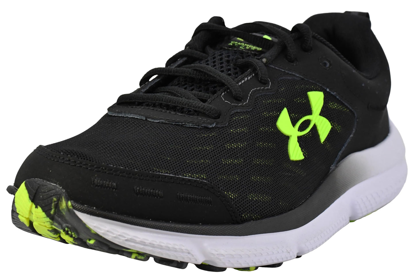 Under Armour Men's Charged Assert 10 Shoes, (004) Black/Black/High Vis Yellow, 9 X-Wide