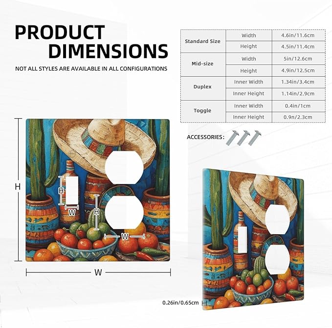 Decorative Art Light Switch Covers Mexican Sombrero & Serape Vibes 2 Gang Single Toggle Duplex Combination Electrical Faceplate Switchplate Wall Plate for Home Decor