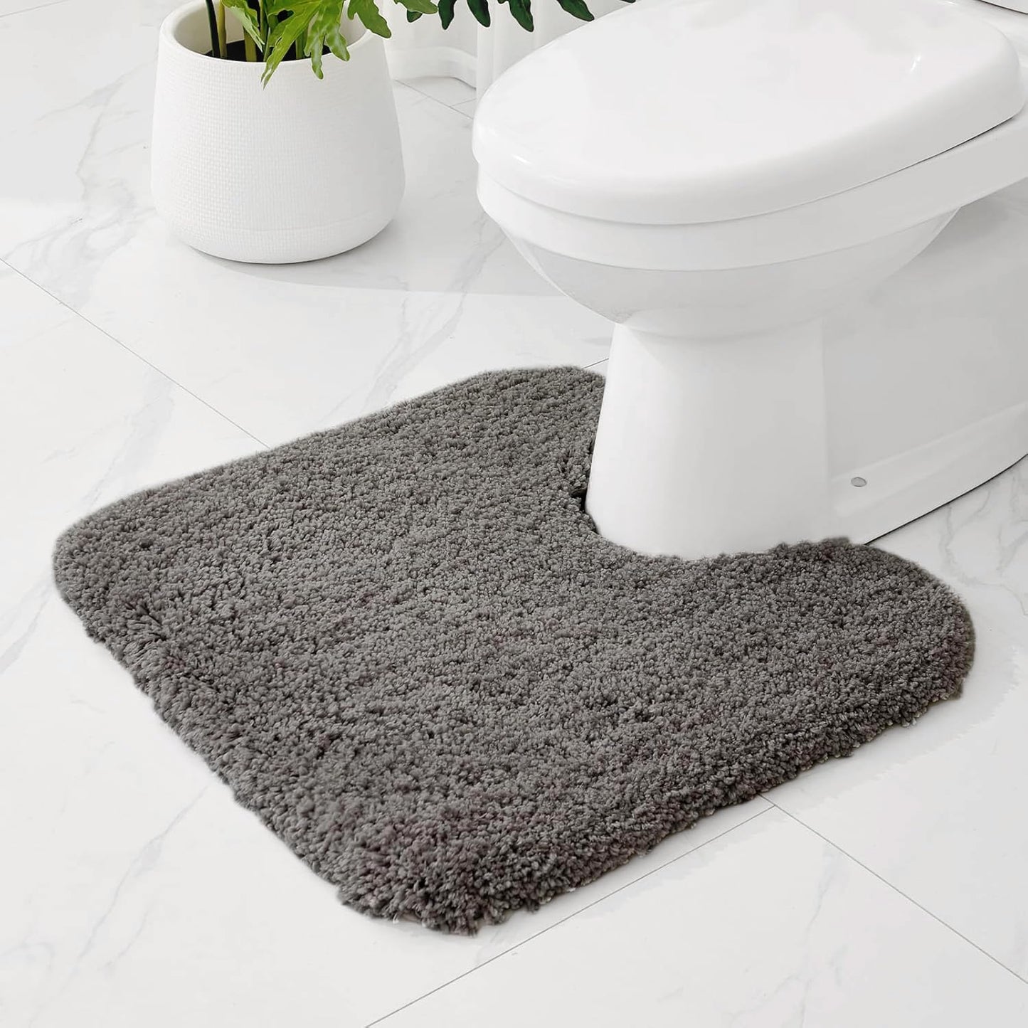 Ruggnovea Toilet Rugs U-Shaped Mat 24x22, Contour Bathroom Mat - Ultra Soft & Absorbent Microfiber, Quick-Dry, Machine Washable with High Density Foam Latex Non Slip Backing, Dark Grey