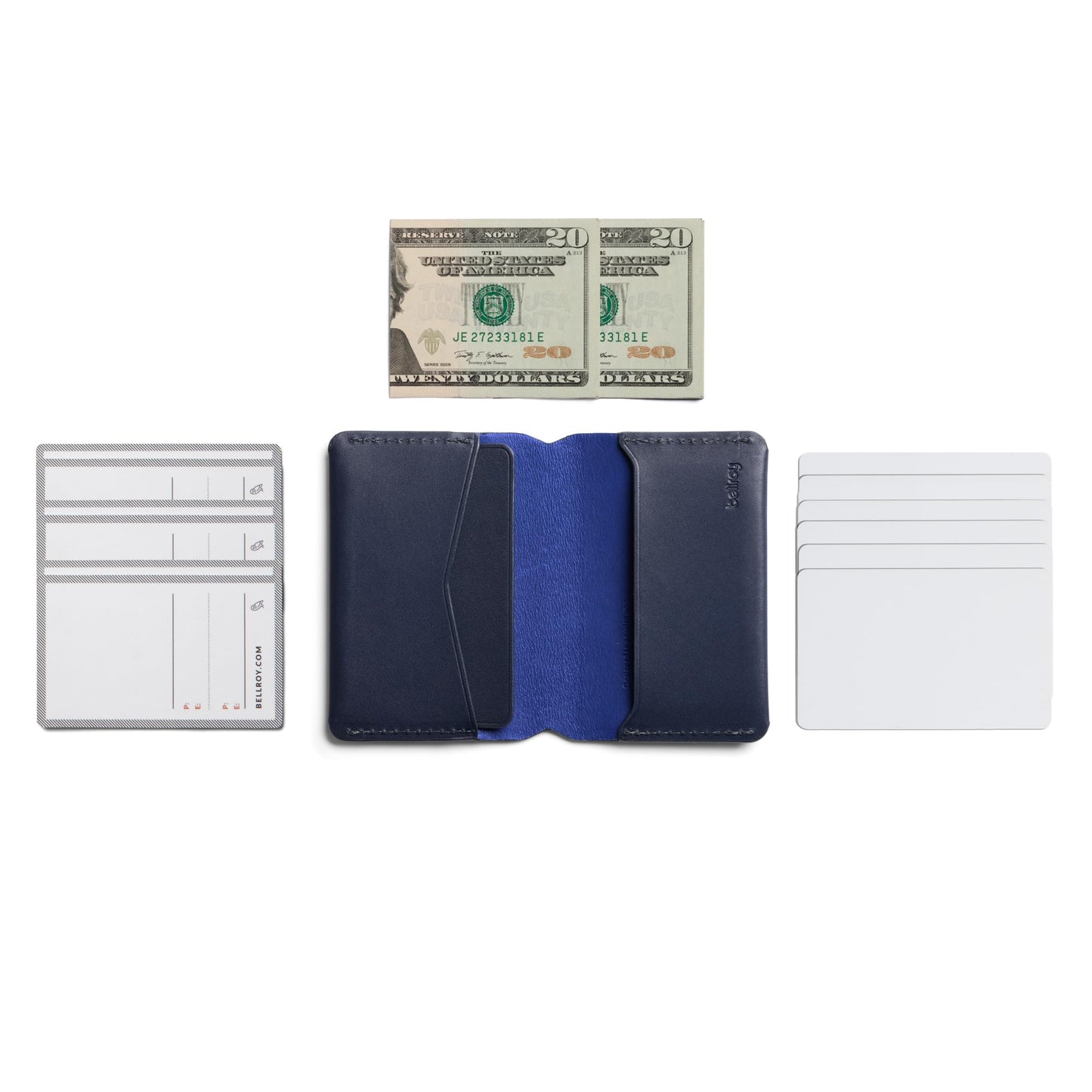 Bellroy Under Cover (slimline leather card wallet/holder with card storage, quick access slot, plus space for folded bills) - Navy