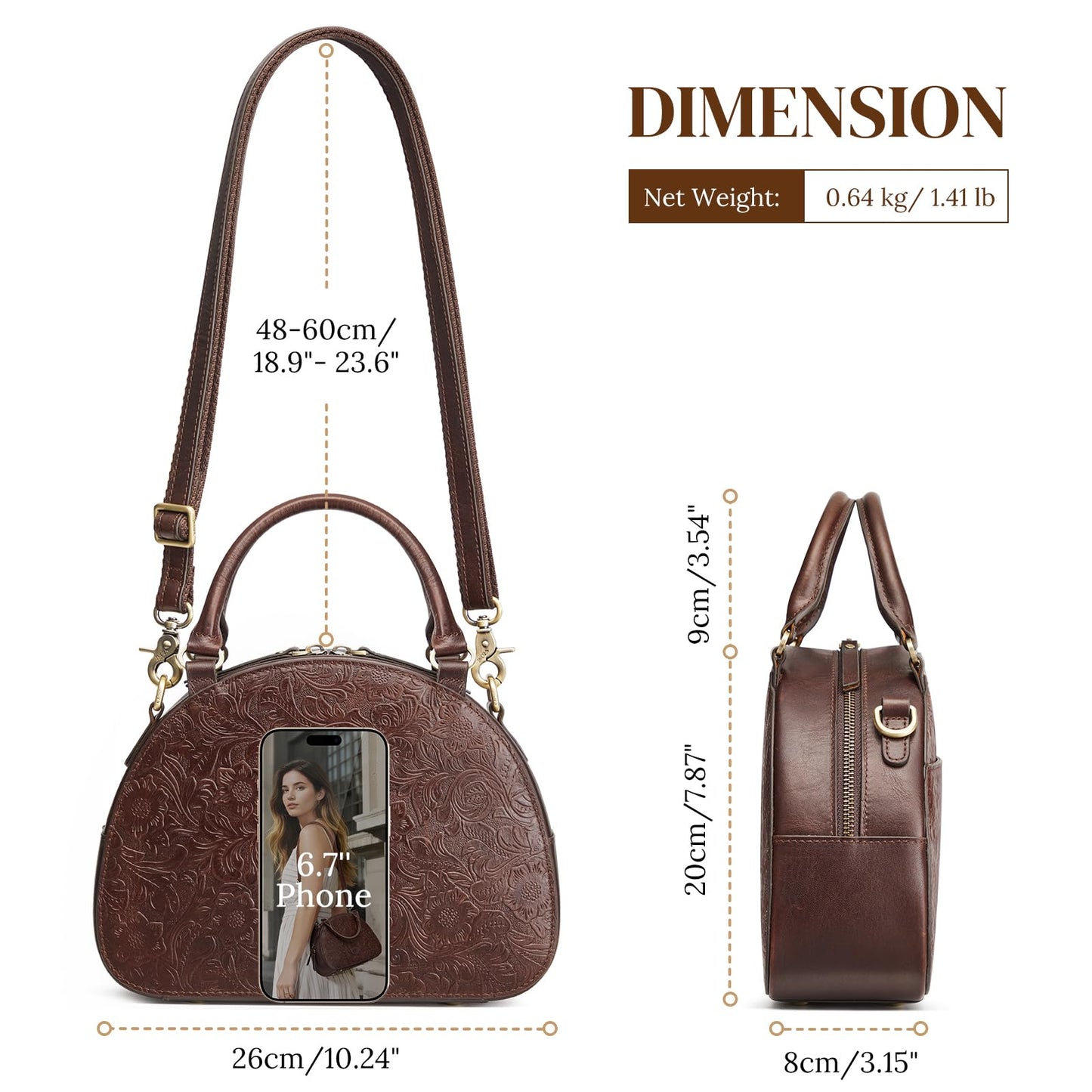 S-ZONE Leather Crossbody Bags for Women Vintage Handbag Top Handle Purse Designer Dome Satchel