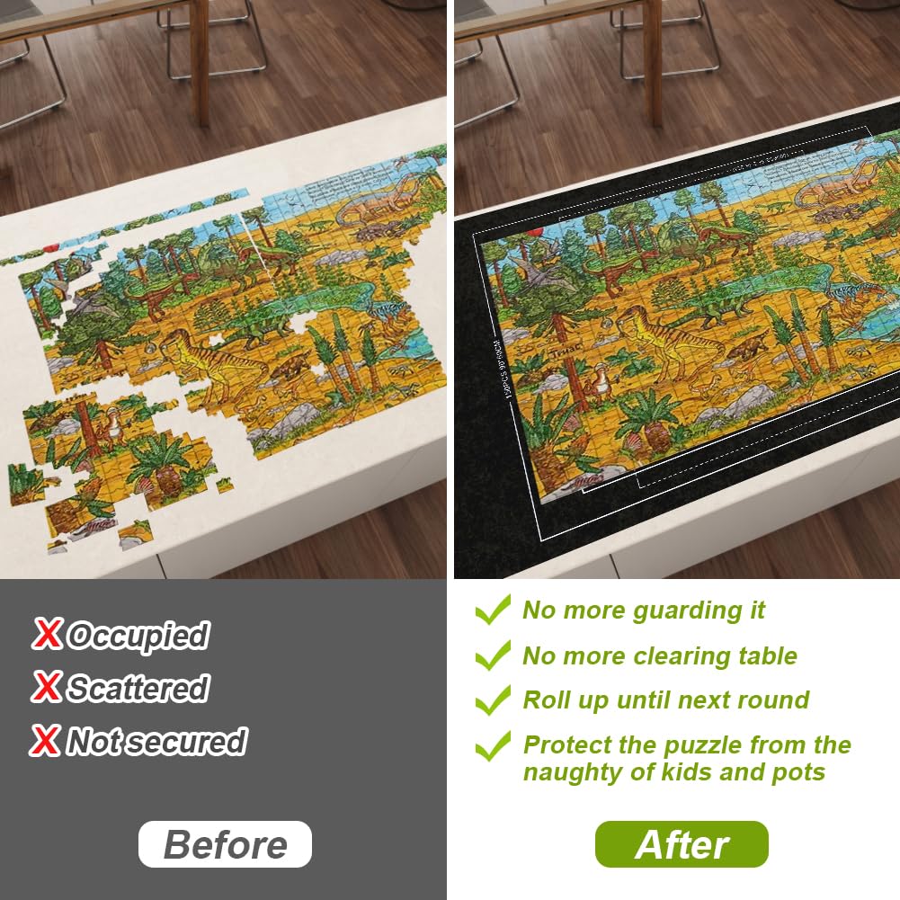 Ainiv Jigsaw Puzzle Mat Roll Up 1500 Pieces, 46" x 26" Portable Felt Puzzles Board with Travel Storage Bag, Jigsaw Saver Pad Keeper for Adults Teens, Black