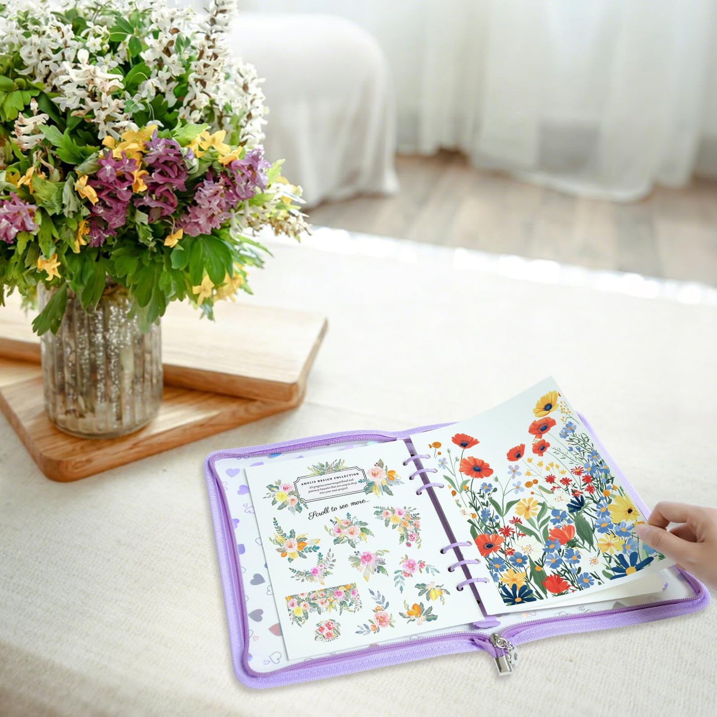 Sticker Storage Organizer Binder A5 Sticker Zipper Photocard Binder Holder Collecting Book Organizing Trading Card Album Holder with Blank Reusable Release Paper Purple(Heart)