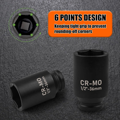 EGOFIX 36mm Socket 1/2" Drive Deep Impact Metric Socket,CR-MO 6 Point for Easy Removal of Axle Nut