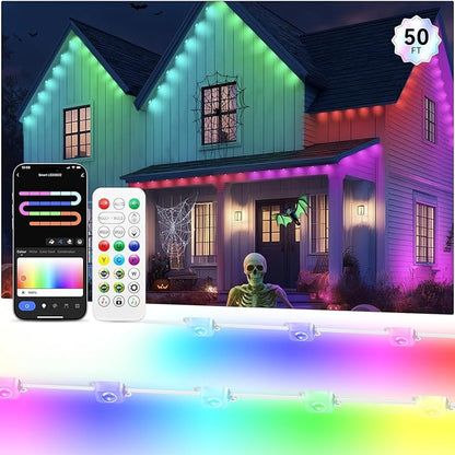 Permanent Outdoor Lights Pro, Smart LED Christmas Eaves Light 50ft with 25 IC+RGBCW LED Lights for House, IP67 Waterproof, for Halloween Xmas Decor, APP/Remote Control