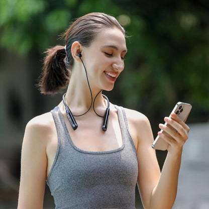 Kinobo Neckband Bluetooth Headphones，6.0 Bluetooth 120 Hours Playtime，IPX7 Sports Waterproof Earbuds with Microphone Noise Cancelling with TF Card Slot ，HiFi Stereo (Black)