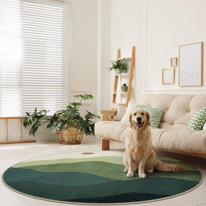 Sungea 6ft Round Rugs for Living Room,Soft Washable Non-Slip Large Circle Rug,Chic Mountain Low-Pile Circular Bedroom Rug Indoor Round Carpets for Kidsroom/Nursery/Office(Green)