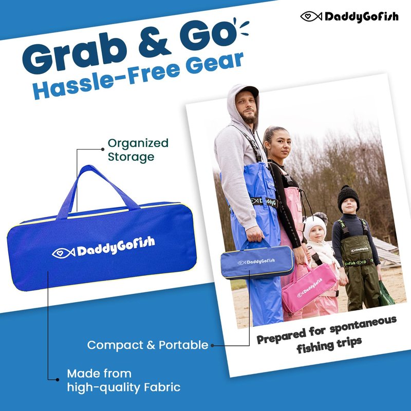 DaddyGoFish Kids Fishing Pole - Rod Reel Combo Tackle Box Starter Set - First Year Small Gear Kit for Boys Girls Toddler Youth Age Beginner Little Children (Essential Set, Blue, 4ft)