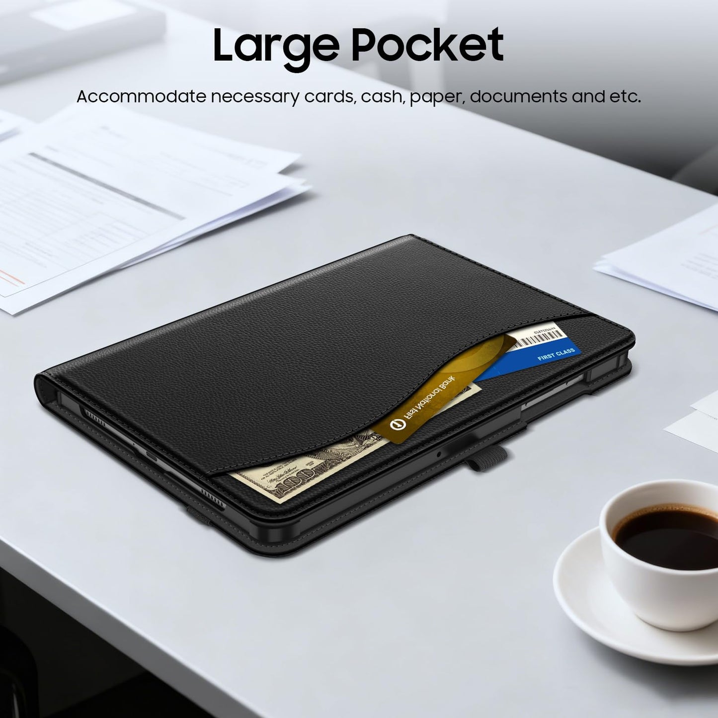 Fintie Case for Samsung Galaxy Tab A11+ Plus 11 Inch 2025/ A9+ Plus 2023, Multi-Angle Viewing Smart Stand Back Cover with Pocket Auto Wake/Sleep, Black