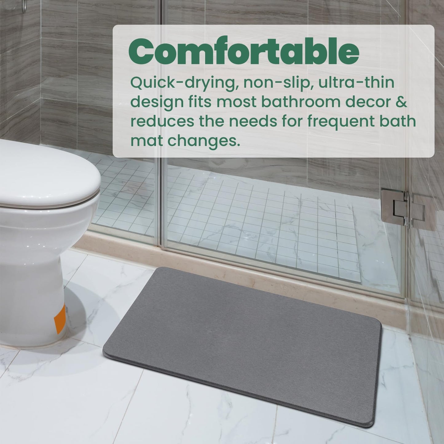 WALL QMER Stone Bath Mat, Diatomaceous Earth Shower Mat, Fast Drying, Super Absorbent, Anti-Slip Stone Bath Mats for Bathroom, Kitchen, Easy to Clean, (23.5"x15.5", Slate)