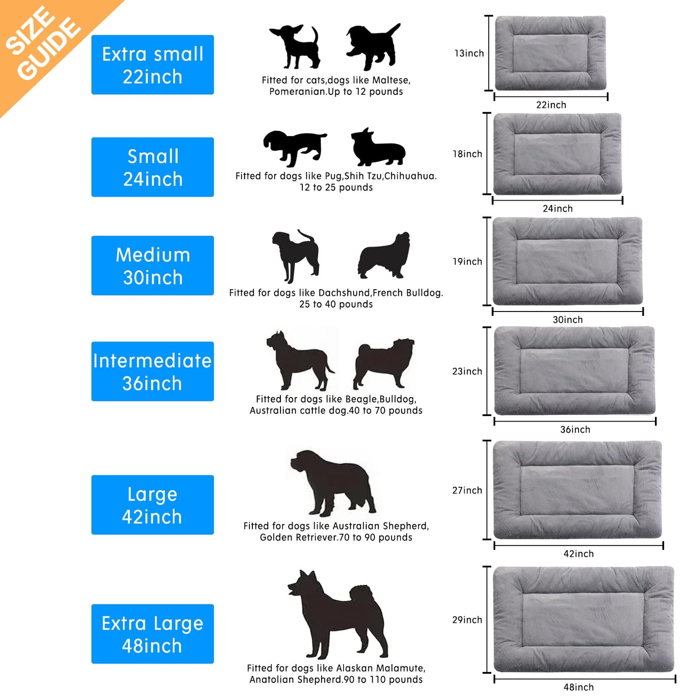 Dog Beds Crate Pad for Medium/Large Dogs Fit Dog Crates,Washable & Anti-Slip Kennel Pad for Dogs Cozy Sleeping Mat,Gray 42inch