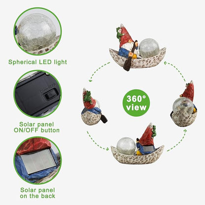 Garden Gnome Statue,Solar Gnomes Figurine,Outdoor Gnome Decor,Gnomes Decorations for Yard with Solar Light,Gnome Sculptures for Patio Lawn Ornaments