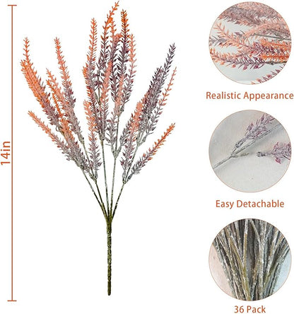 30 Bundles Artificial Fall Flowers Outdoors Fake Fall Lavender Flowers UV Resistant Plastic Faux Fall Plants for Indoor Home Porch Autumn Thanksgiving Fall Decorations (Brown)