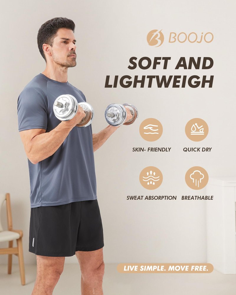 BOOJO Workout Mens Shirts - Casual Royal Blue Quick Dry Moisture Wicking T-Shirts Crew Neck Short Sleeve for Gym Athletic Running