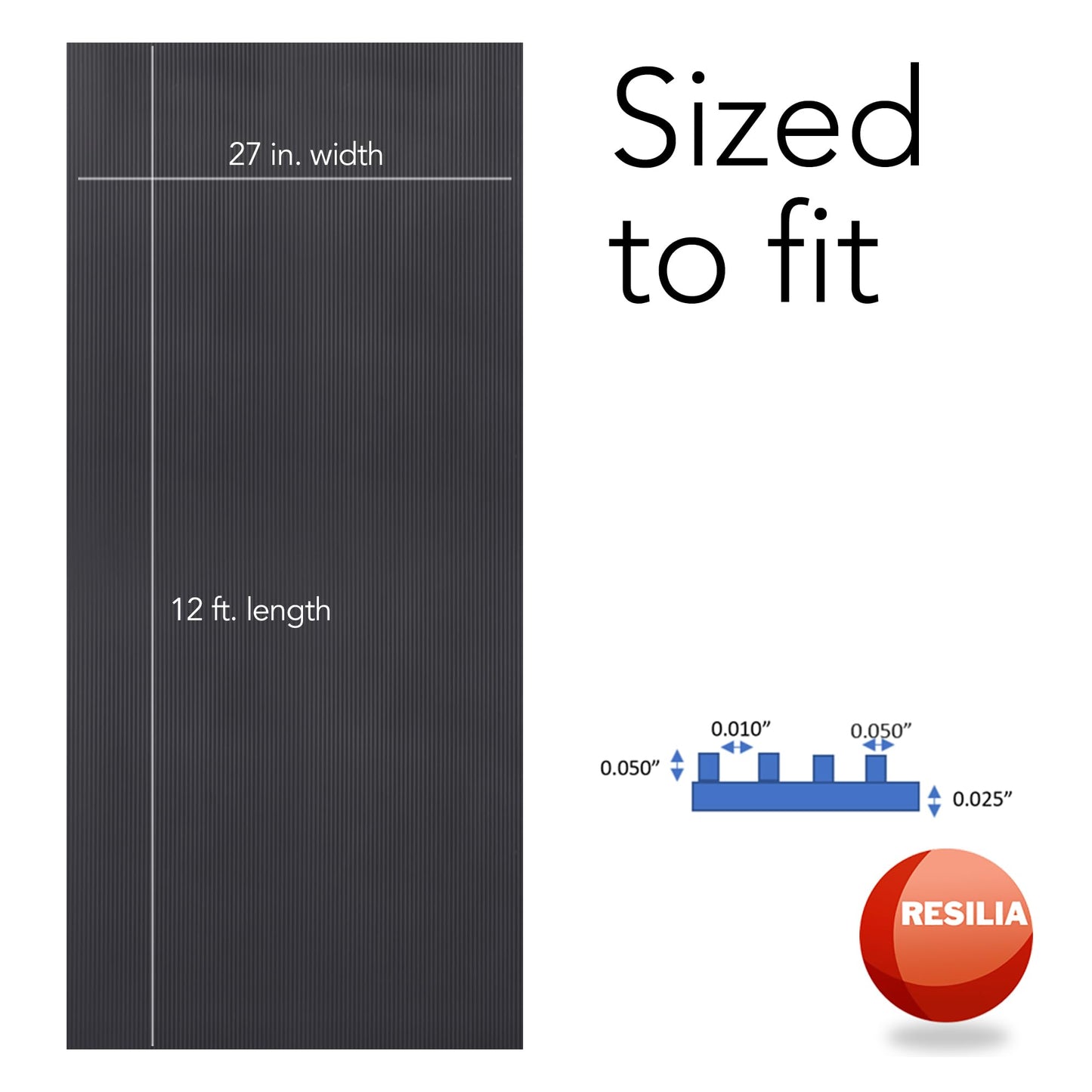 RESILIA Black V-Groove Utility Runner - Waterproof Vinyl Floor/Surface Protector, Heavy Duty Mats, Indoor Hardwood, Hard Floors, Garage, Hallway, Entryway, Kitchen, & Outdoor, 27” x 12’, Made in USA