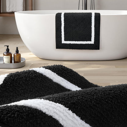 HOMEIDEAS Bathroom Rugs Sets 2 Piece, Super Soft and Absorbent Microfiber Tufted Bath Mats, Non-Slip and Machine Washable Bath Rugs(Black and White)