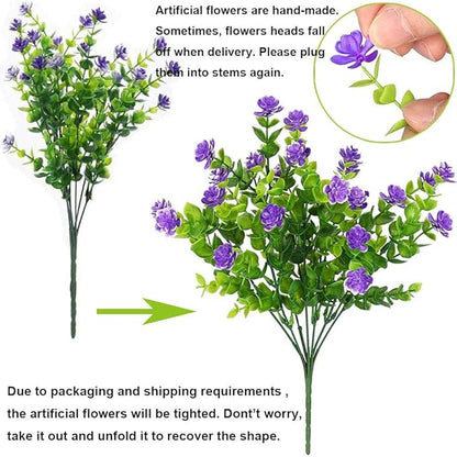 10 Bundles Artificial Flowers, Outdoor Gypsophila Baby's Breath Fake Flowers, UV Resistant Faux Greenery Shrubs Hanging Plants for Home Wedding Garden Porch Window Decoration (Round Leaves)