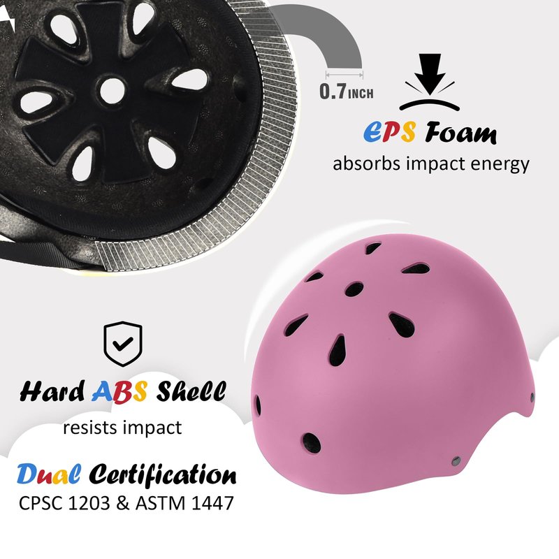 Kids Bike Helmet, Adjustable and Multi-Sport, from Toddler to Youth, 3 Sizes (Pink)