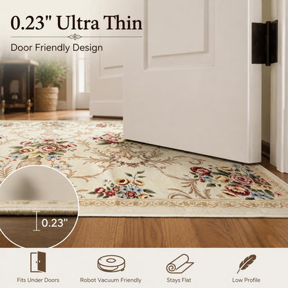 Helthep Washable Vintage Floral Area Rug 8x10, Ultra Soft Faux Wool Low Pile Rug, Non-Slip Backing,Soft Farmhouse Boho Cream Rug for Bedroom Dining Room Home Office, Pet & Kid Friendly