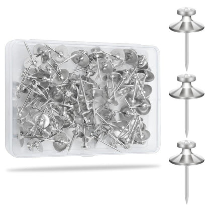 KURUI 60Pcs Double Headed Nails for Hanging Pictures, Wall Hangers Without Nails, Thumb Tacks for Wall, Renter Friendly Decor Push Pins for Tapestry Frame Art, Picture Hangers-Silver