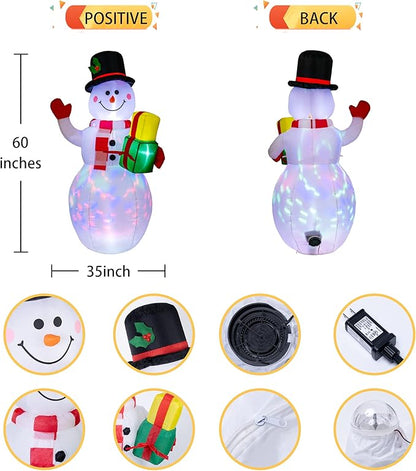 COOLWUFAN Christmas Decorations Outdoor Inflatables Snowman, Christmas Blow Up Yard Decorations Clearance with Built-in Colorful Rotating LED Lights for Indoor Yard Garden Decorations