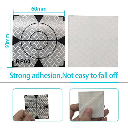 Liyuusi 60X60MM 100PCS Reflector Targets for Total Stations Paste Up Reflector, Survey Target Mark with Black Triangle Reflective Sheet for Total Stations,White