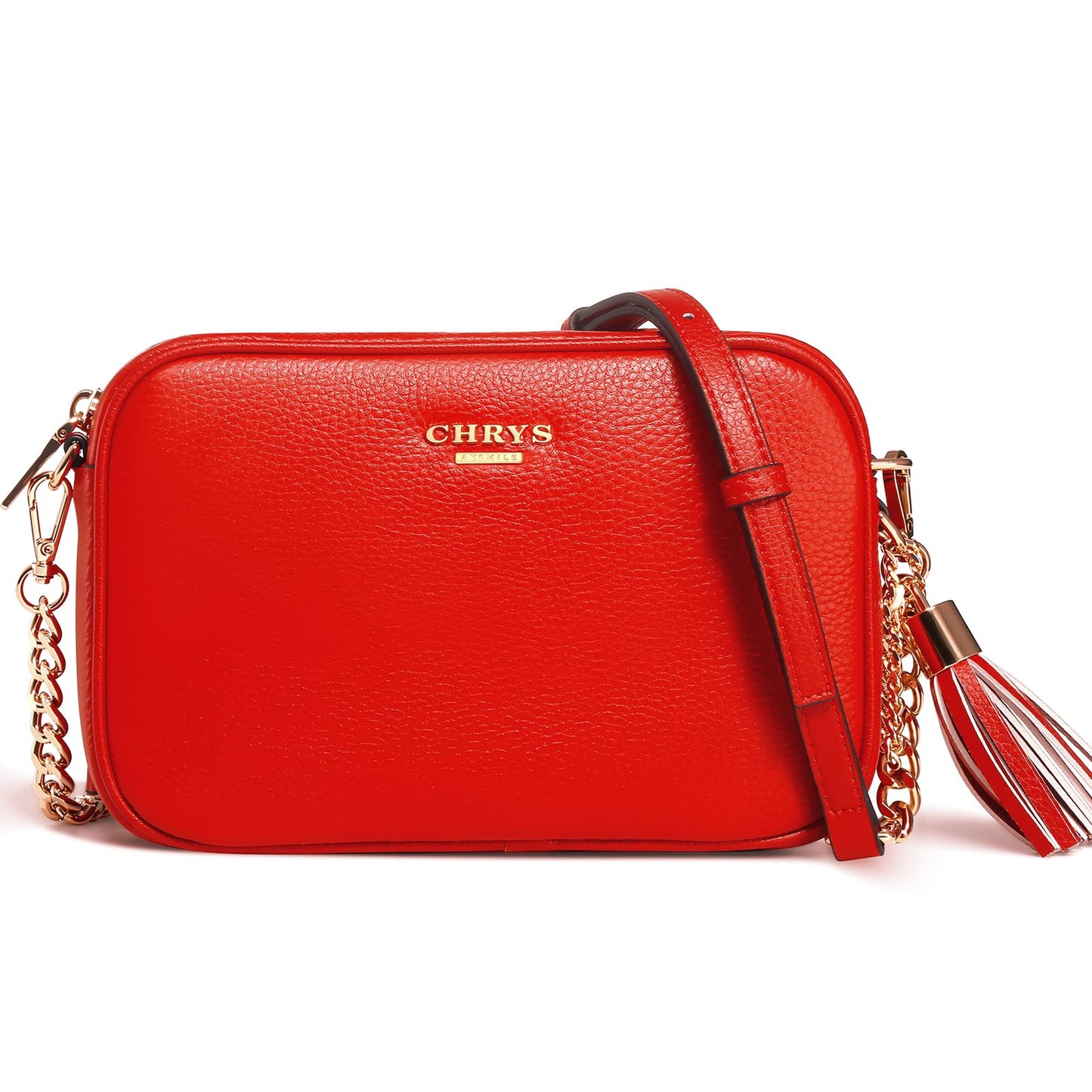 Chrysansmile Crossbody Bags for Women Genuine Leather Small Purse Red Soft Cross Body Bag with Tassel