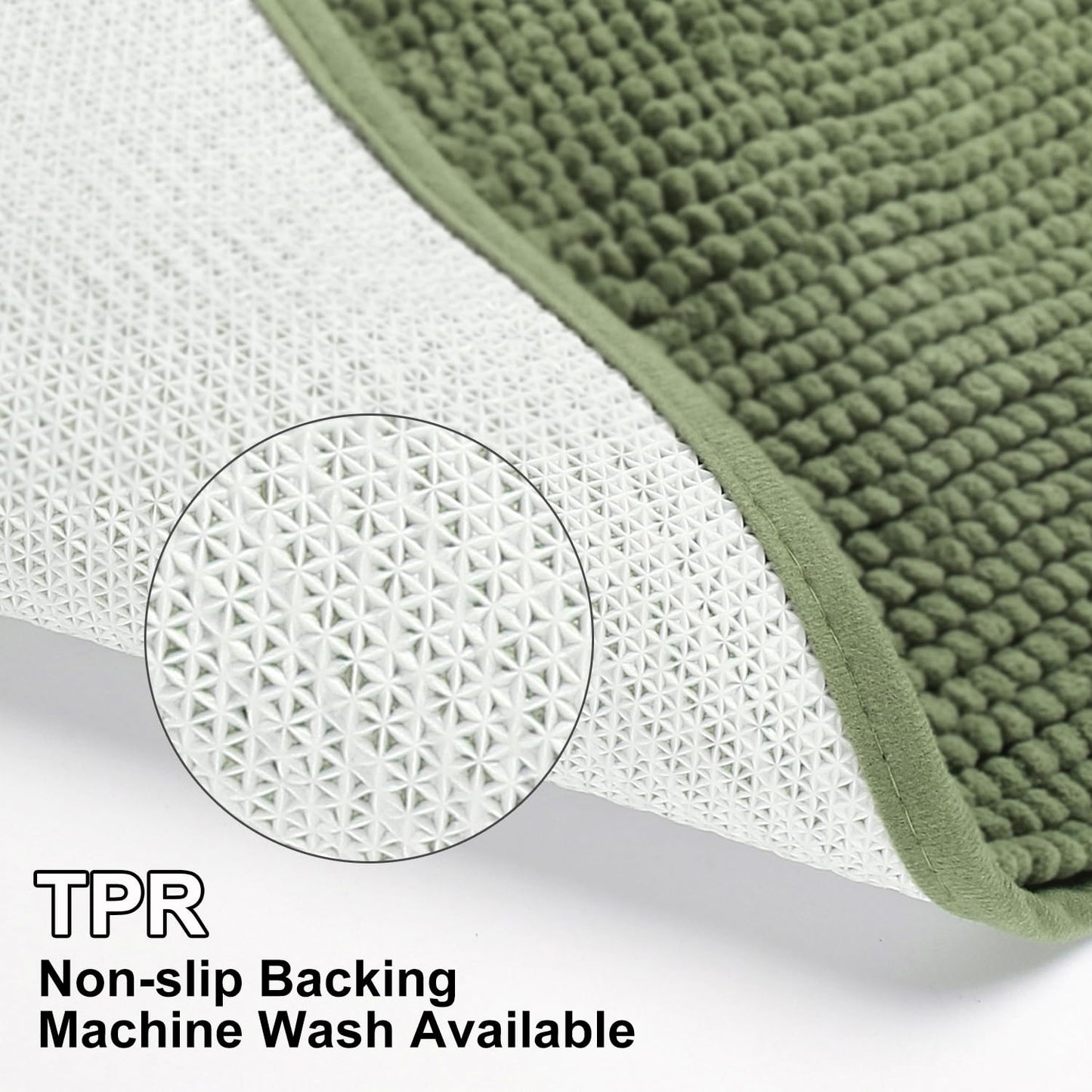 Urvoix Bathroom Rugs Sets 3 Piece, Non-Slip Chenille Bath Rug - Ultra Soft, Washable, Super Absorbent Bath Mat for Bathroom, Toilet and Tub (Sage Green)