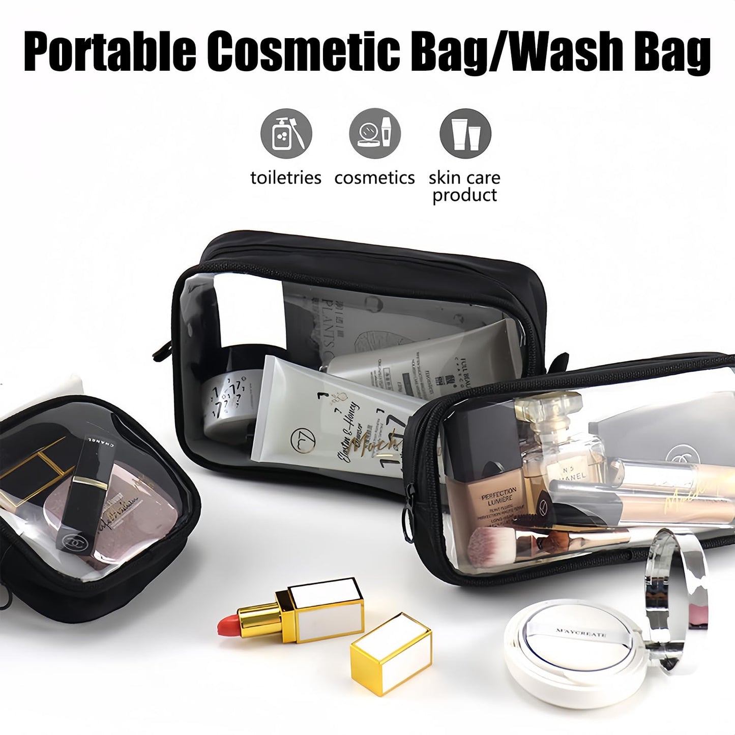 Cozomga Clear Makeup Bags with Zipper, TSA Approved Travel Toiletry Bag,Clear Cosmetic Bag, Waterproof Make Up Bag for Women