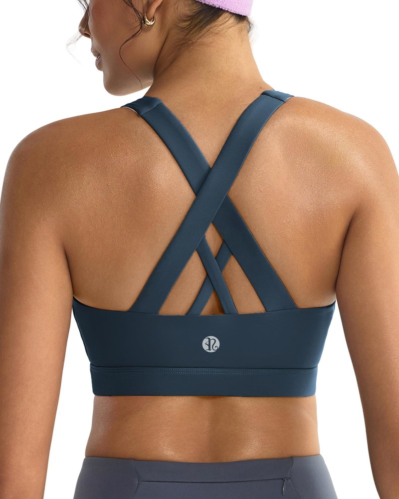 RUNNING GIRL White Sports Bra for Women, Criss-Cross Back Padded Strappy Sports Bras High Support Yoga Bra with Removable Cups(2353_Dark Blue_S)