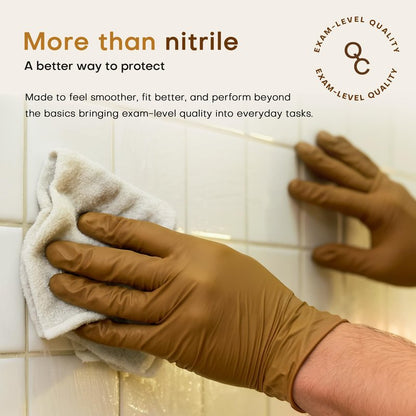 SUP Powder-Free Nitrile Exam Gloves, 100 Count Food Safe Latex-Free Disposable Gloves for Medical Cooking Cleaning Food Prep, Tan (Medium)