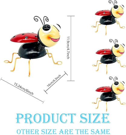 Metal Yard Art Garden Decor for Outside Cute Red Ladybugs Lawn Patio Ornaments Backyard Decorations Garden Gifts for Mom - Set of 4