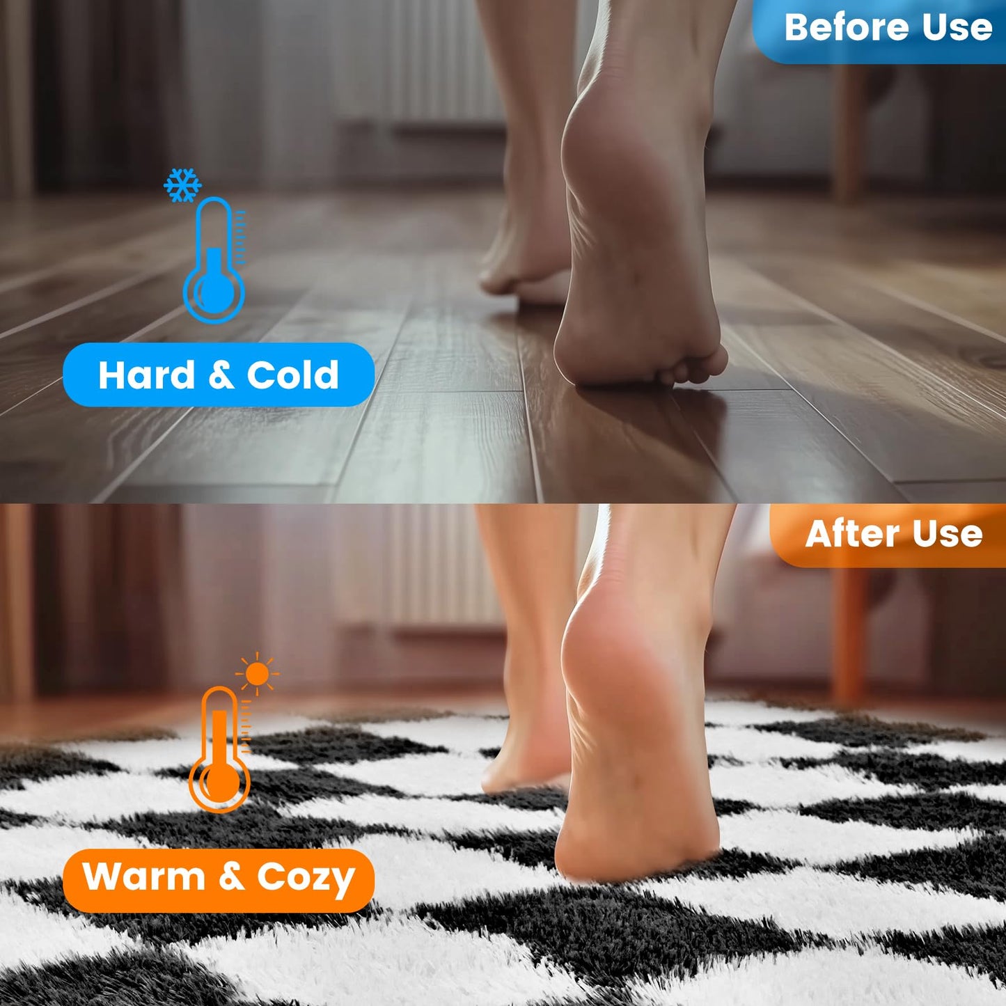 Ecoshag Soft Rugs for Living Room, 5x7 Ft Black and White Checkered Fluffy Shaggy Rugs for Indoor Use, High Pile Ultra Fuzzy Rug for Bedroom Kids Nursery Rooms,Home Decor Aesthetic
